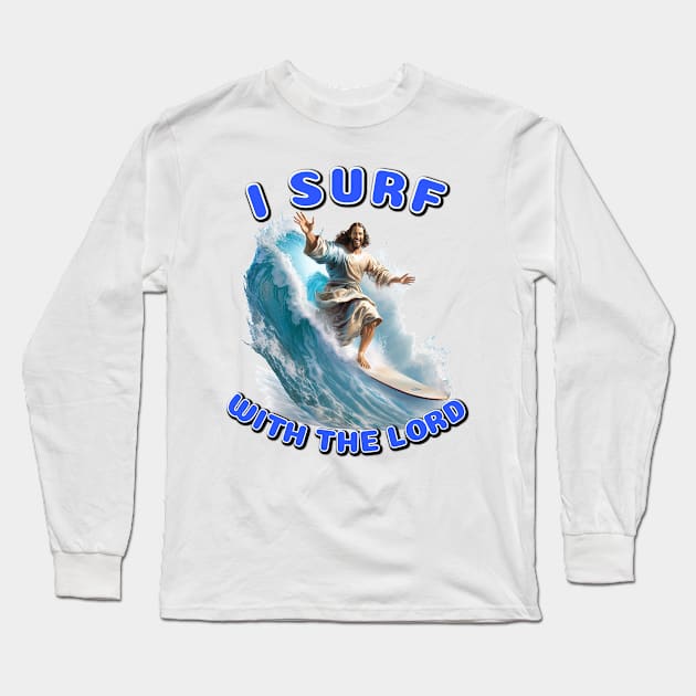 Jesus Surfing Long Sleeve T-Shirt by infernoconcepts